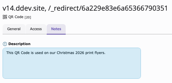 Screenshot of the Notes Tab found inside Add QR Code.