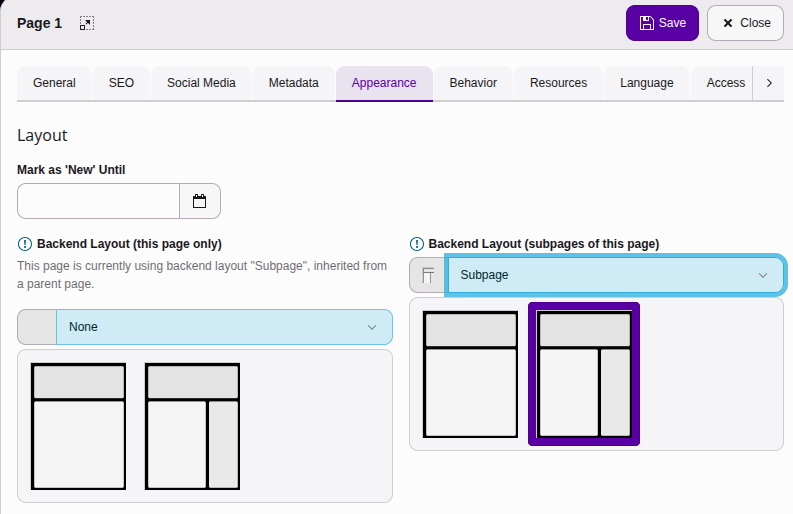 The Backend Layout is found in the tab "Appearance" of the page properties in the TYPO3 Backend