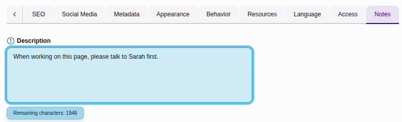 Screenshot demonstrating the location of the "Record information" at the top of the Page Properties
