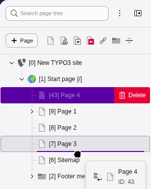 Drag a page to move it on the page tree
