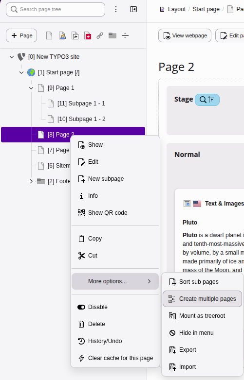 Select "Create multiple pages" in the context menu