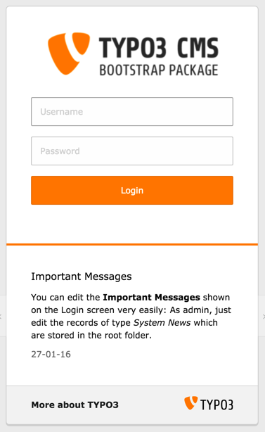 The TYPO3 CMS backend login screen