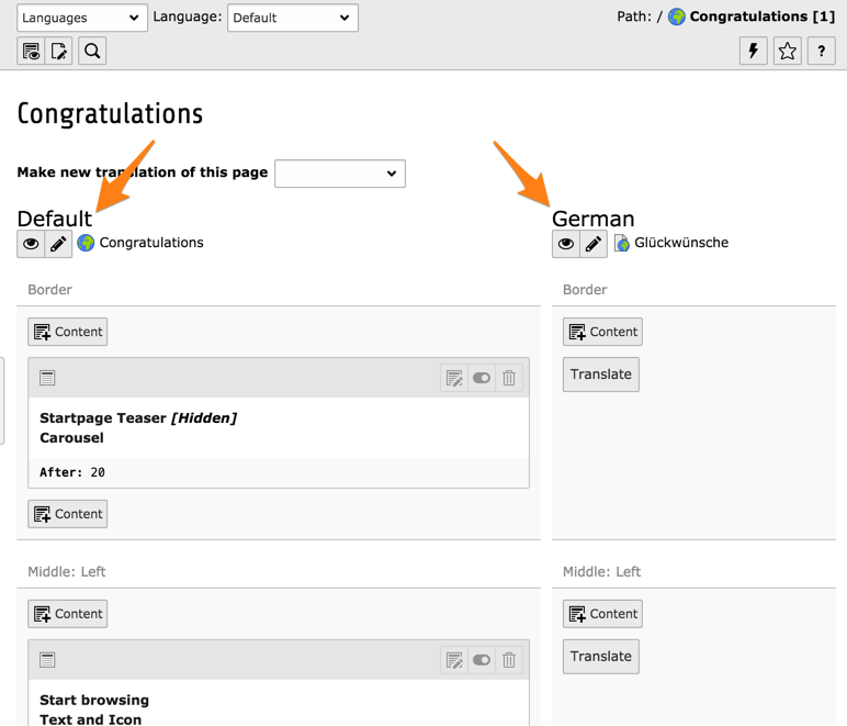 Viewing languages side by side in the page module