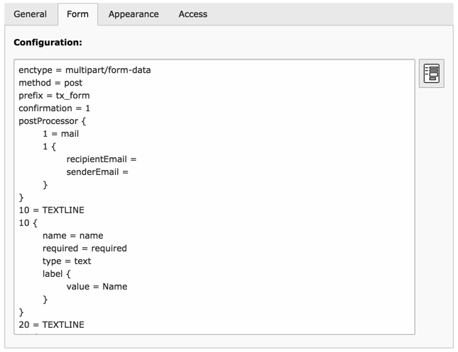 The wizard has generated the TypoScript configuration