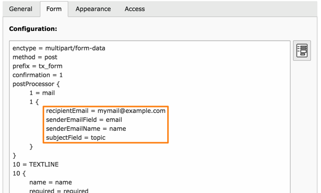 Modifying the configuration of the form