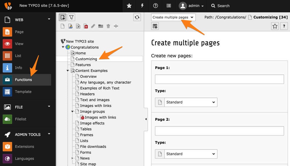 Creating multiple pages at once with the Functions wizard
