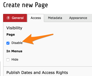 Unchecking this box will make the page publicly visible