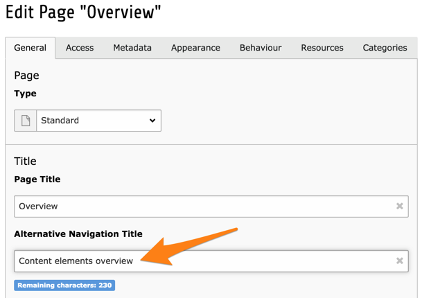 Setting a different title for navigation elements