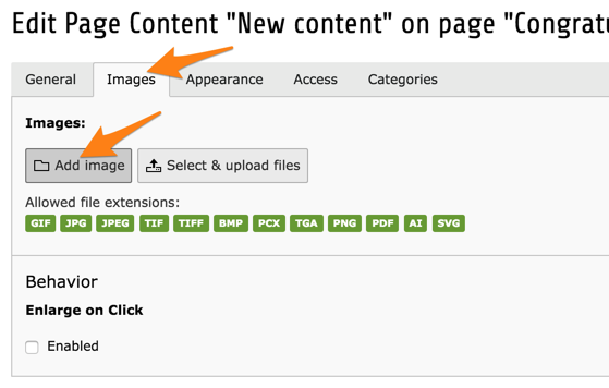 Adding an image to the content element