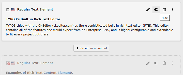 A content element in the page module is hidden