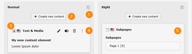 A typical view of the Page module with various content columns