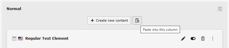 Location of the paste button beside the "Create new content" button