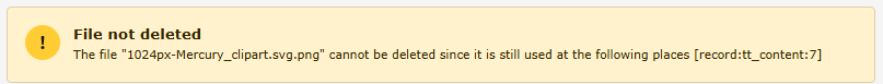 File not deleted, The file "xxx.png" cannot be deleted since it is still used at the following places