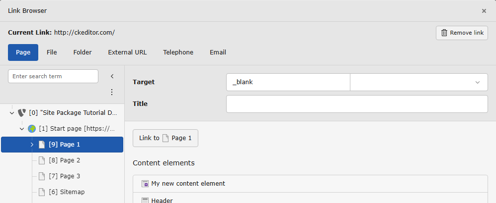 The TYPO3 CMS link browser