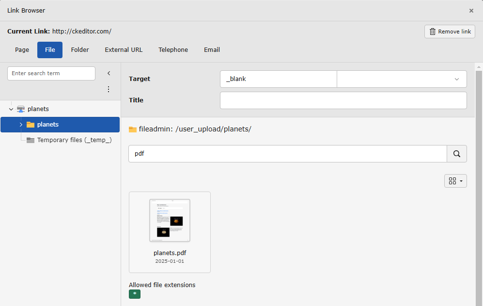 Linking to a file for download in TYPO3