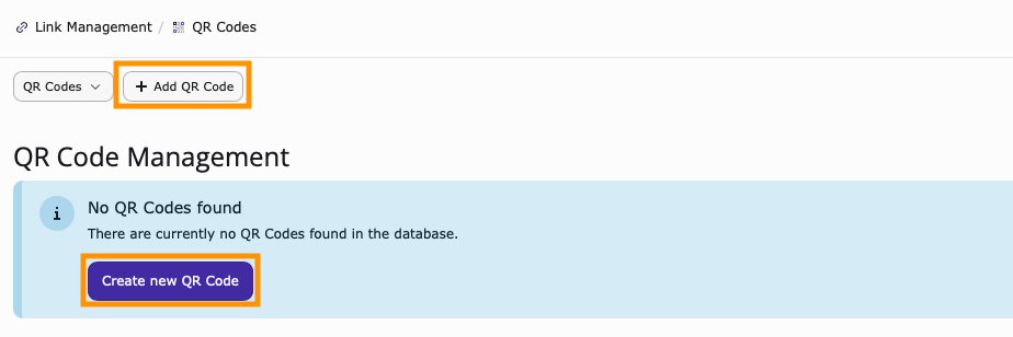 Screenshot of the Add QR Code button found within the QR Code submodule