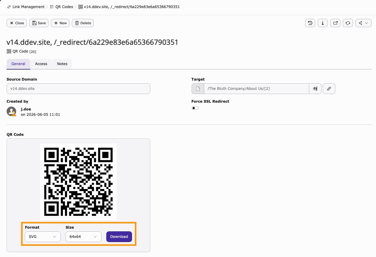 Screenshot of the Access Tab found inside Add QR Code.