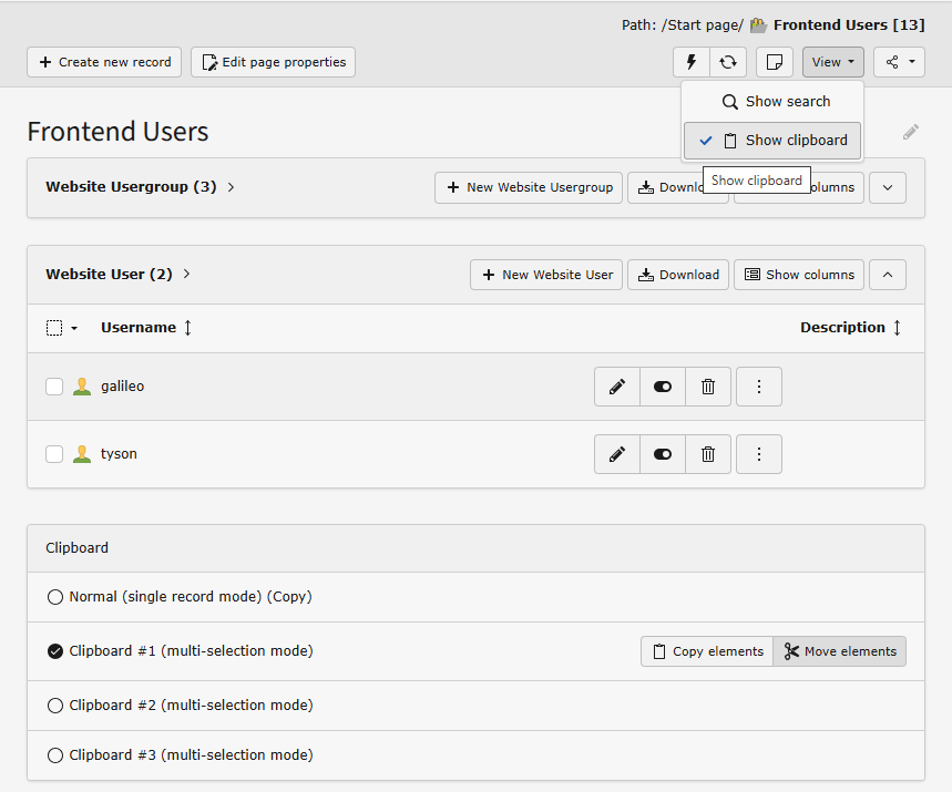 The clipboard can be shown by "Show clipbaord" entry in the "View" drop down