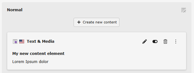 The new content element appears in the Page module