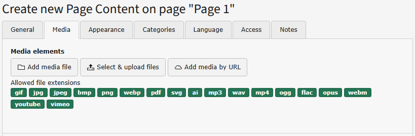 Tab media of the text and media content element in TYPO3