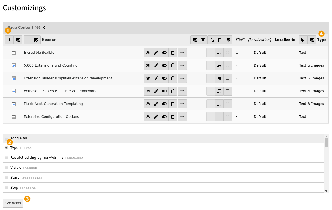 The List view with an additional field displayed