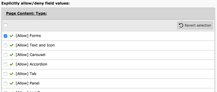 Setting permissions for values of the content type field