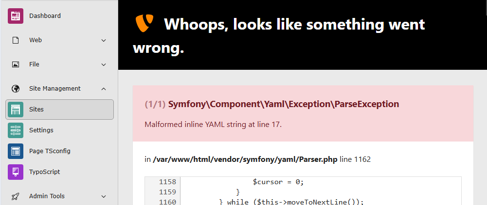 Whoops, looks like something went wrong: Malformed inline YAML string at line 17.