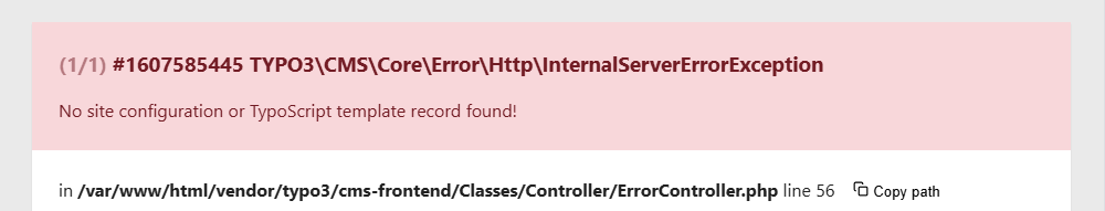 Error message: No TypoScript record found!