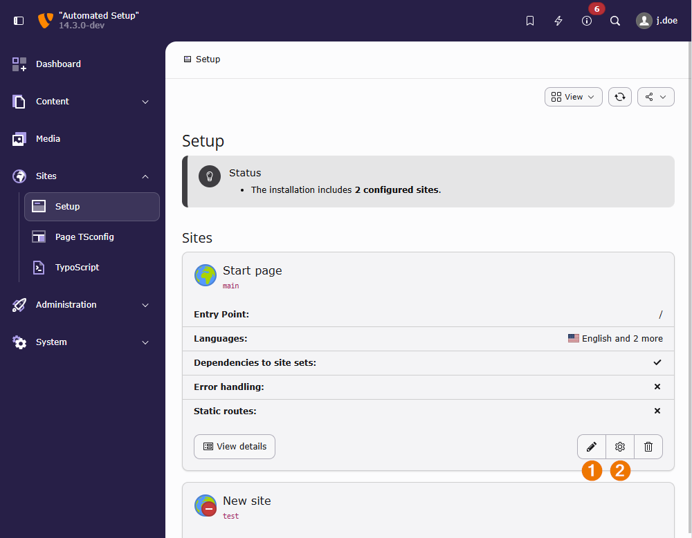 Screenshot of the Site Settings Overview