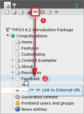 Adding a link to an external URL with the page tree menu