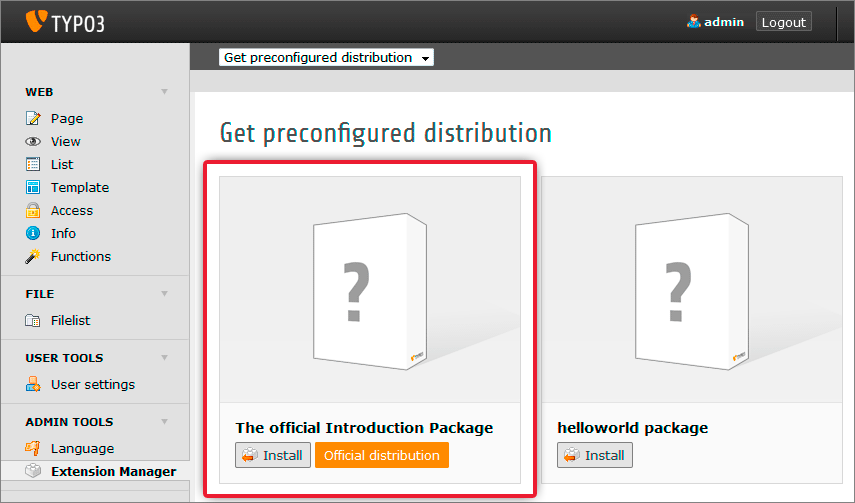 Installing TYPO3 CMS 6.2 Introduction Package