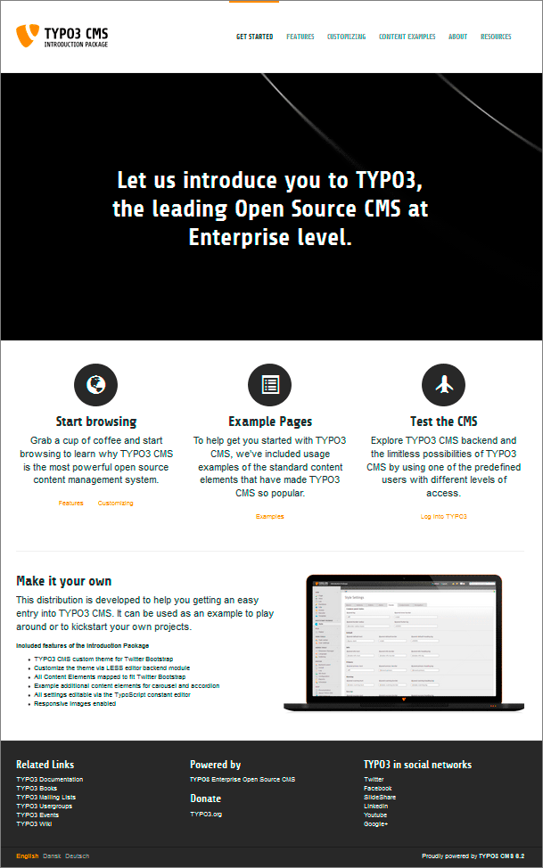 Frontend of the TYPO3 CMS 6.2 Introduction Package