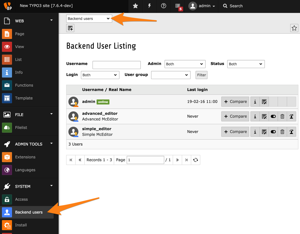 Le module Utilisateurs Backend