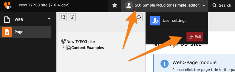Quitter la simulation d'utilisateur backend
