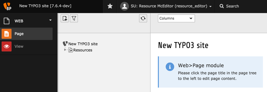 Le backend vu par l'utilisateur "McEditor Resource"