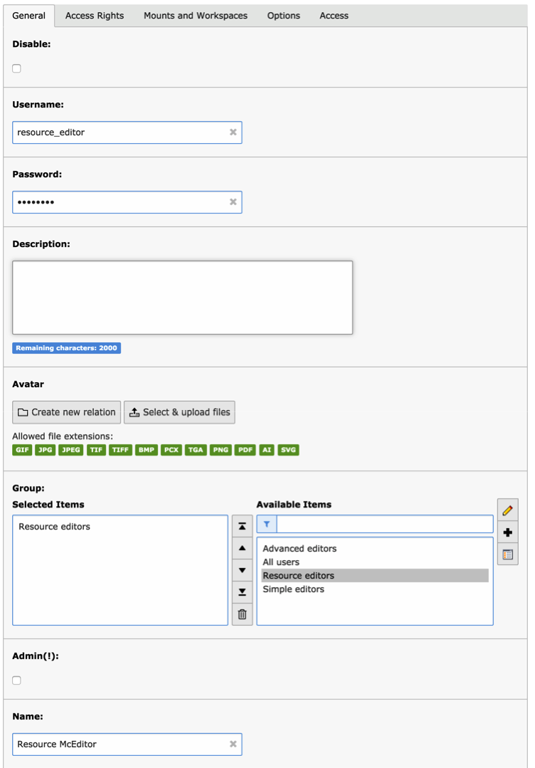 Setting the base information for the new user