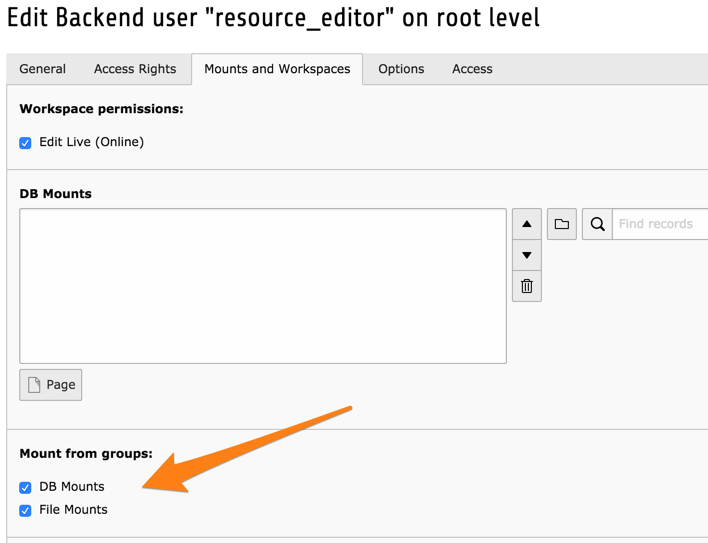 Checking the "Mount from groups" setting