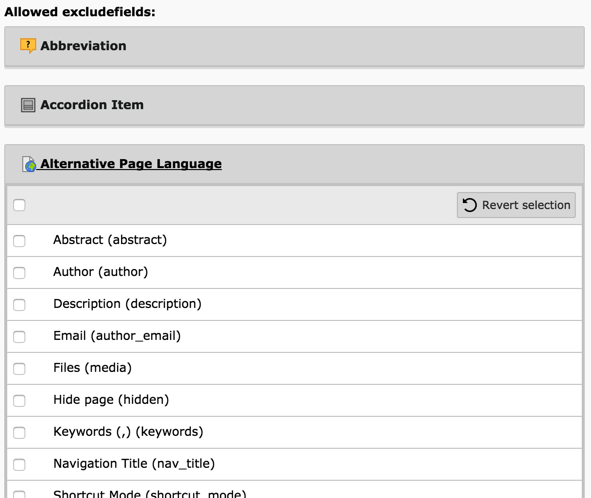 The same list with one table expanded