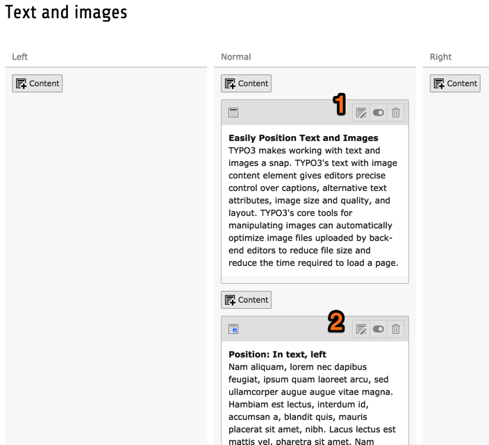 Page content seen from the backend