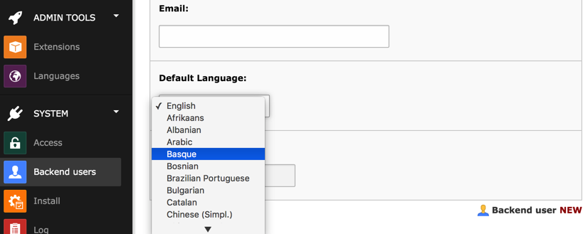 Setting the default language for a new backend user