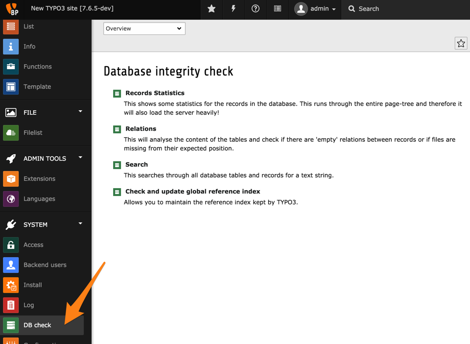 Overview of the DB check functions