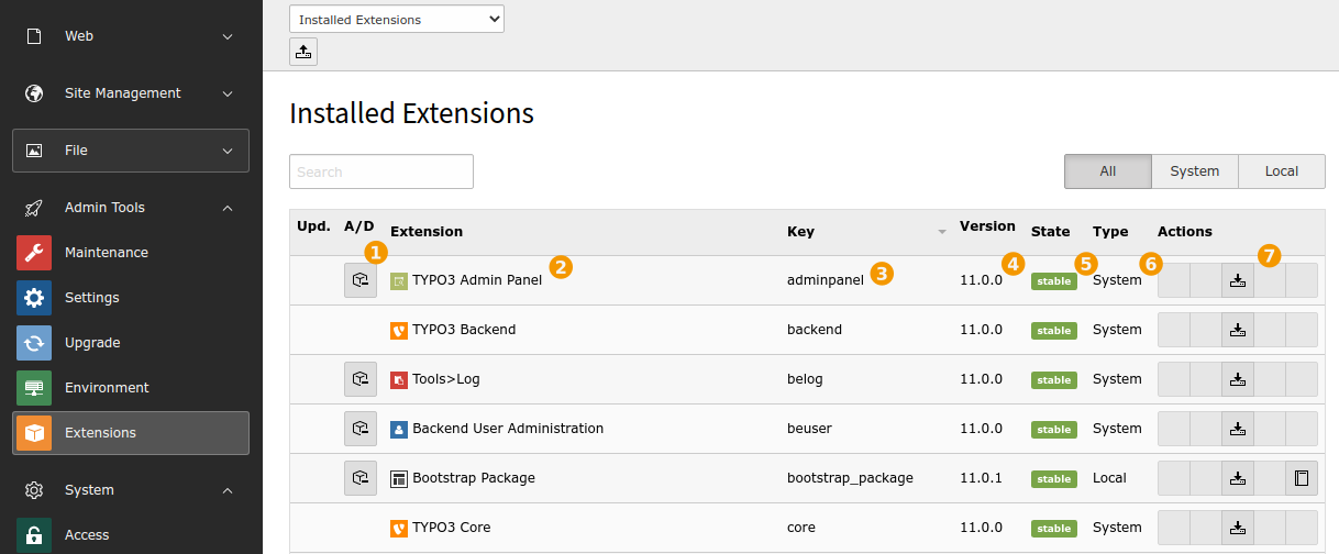 TYPO3 CMS Extension Manager