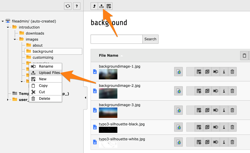 Upload possibilities in the File module