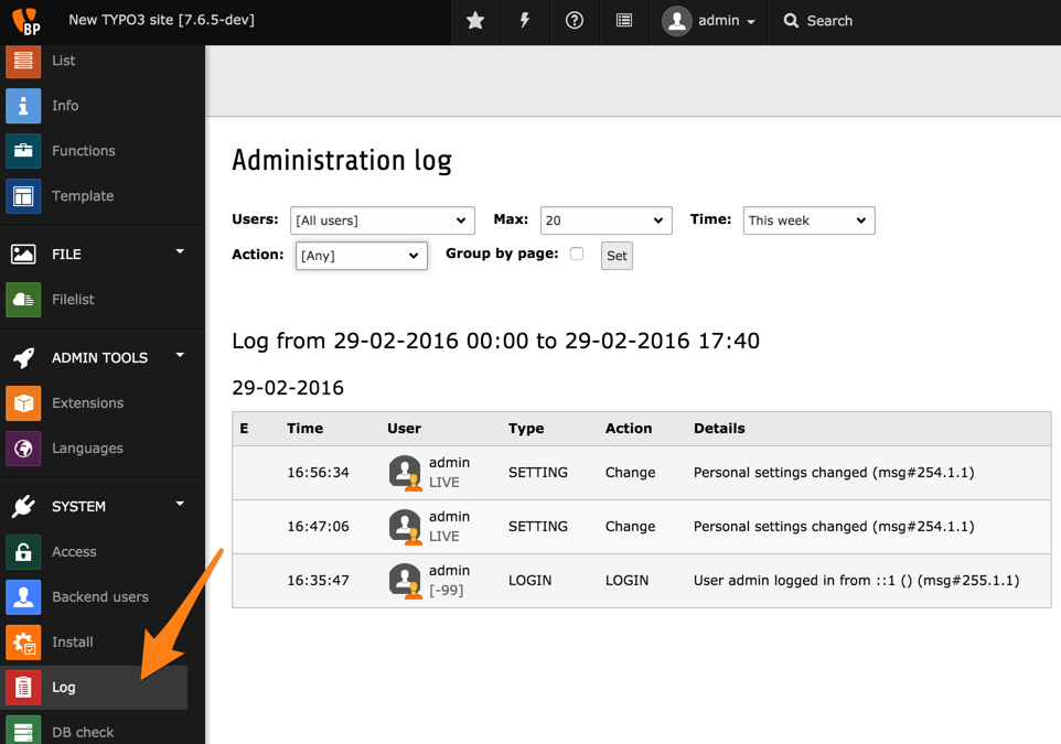 The Log module and its many filters