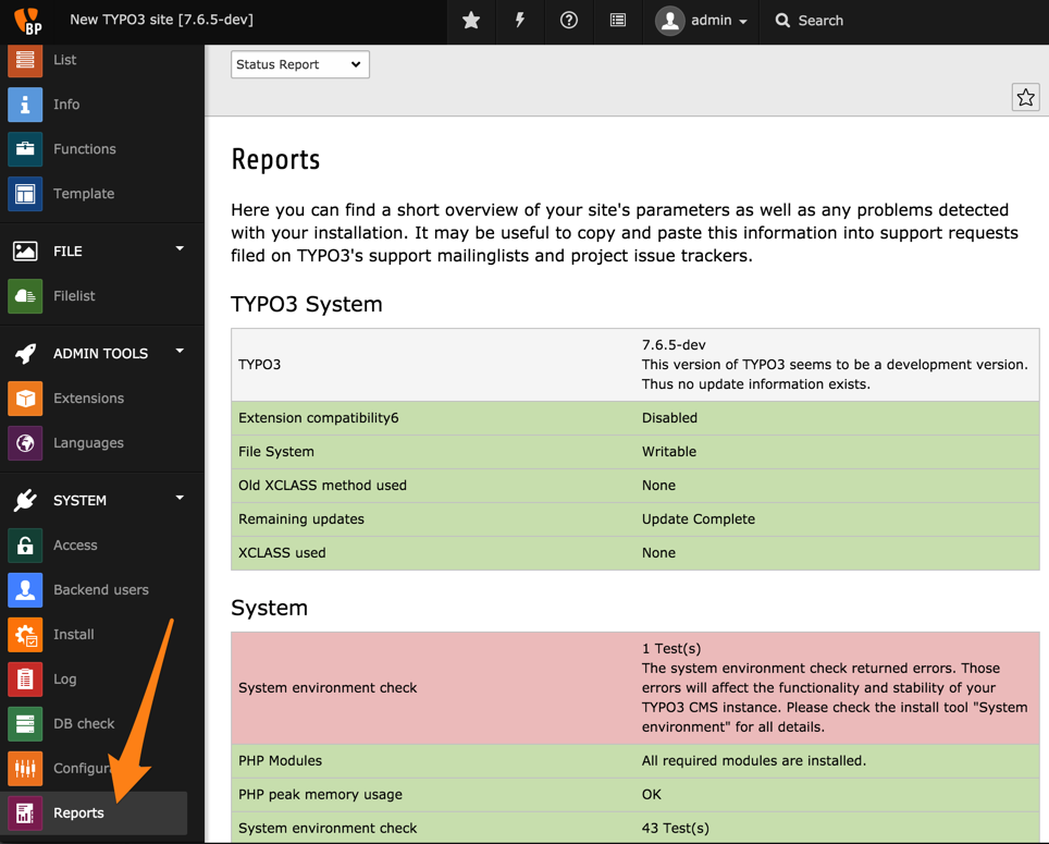 The Status Report of the Reports module