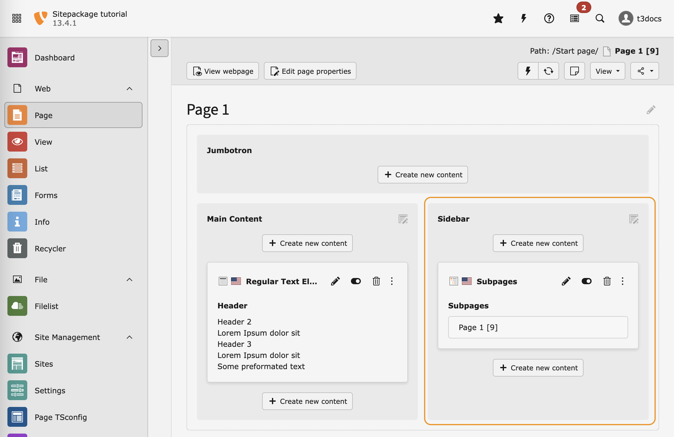 A new column "Sidebar" appears