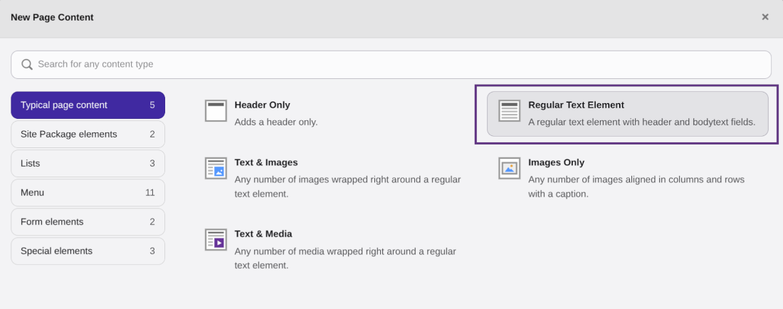 Choose "Regular Text Element"