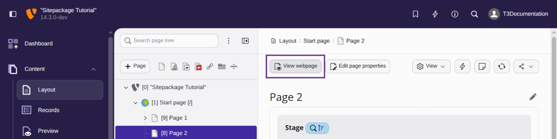 View webpage button