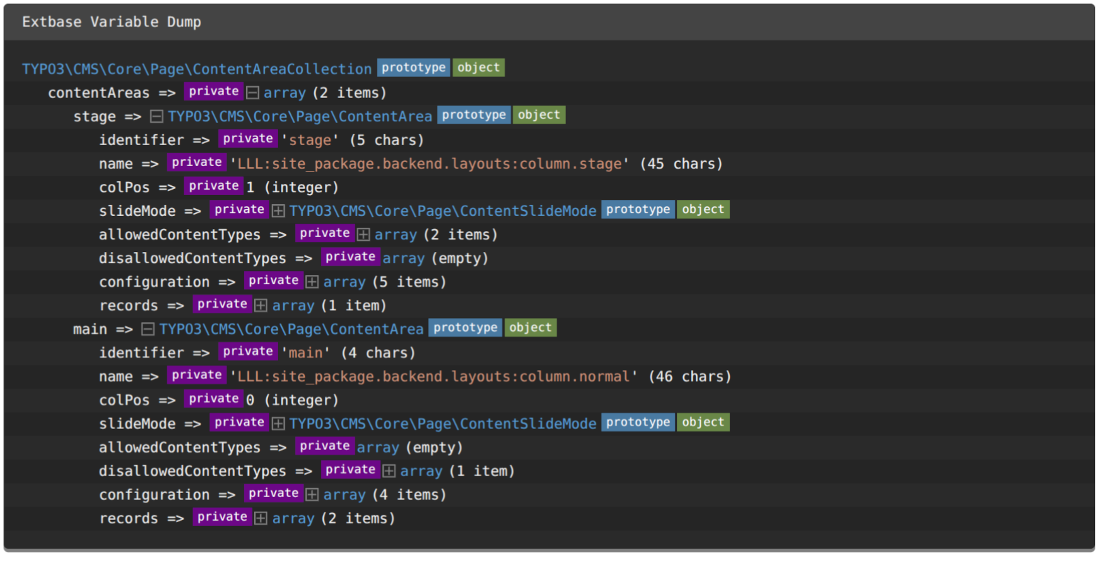 Screenshot of the debug output of {content}