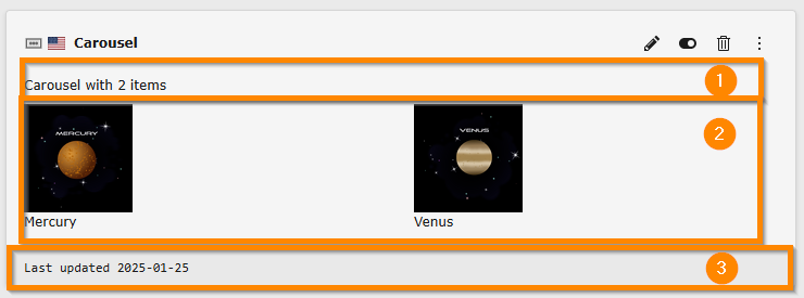 Screenshot of a Content Block in the TYPO3 Backend, demonstrating the sections of the layout